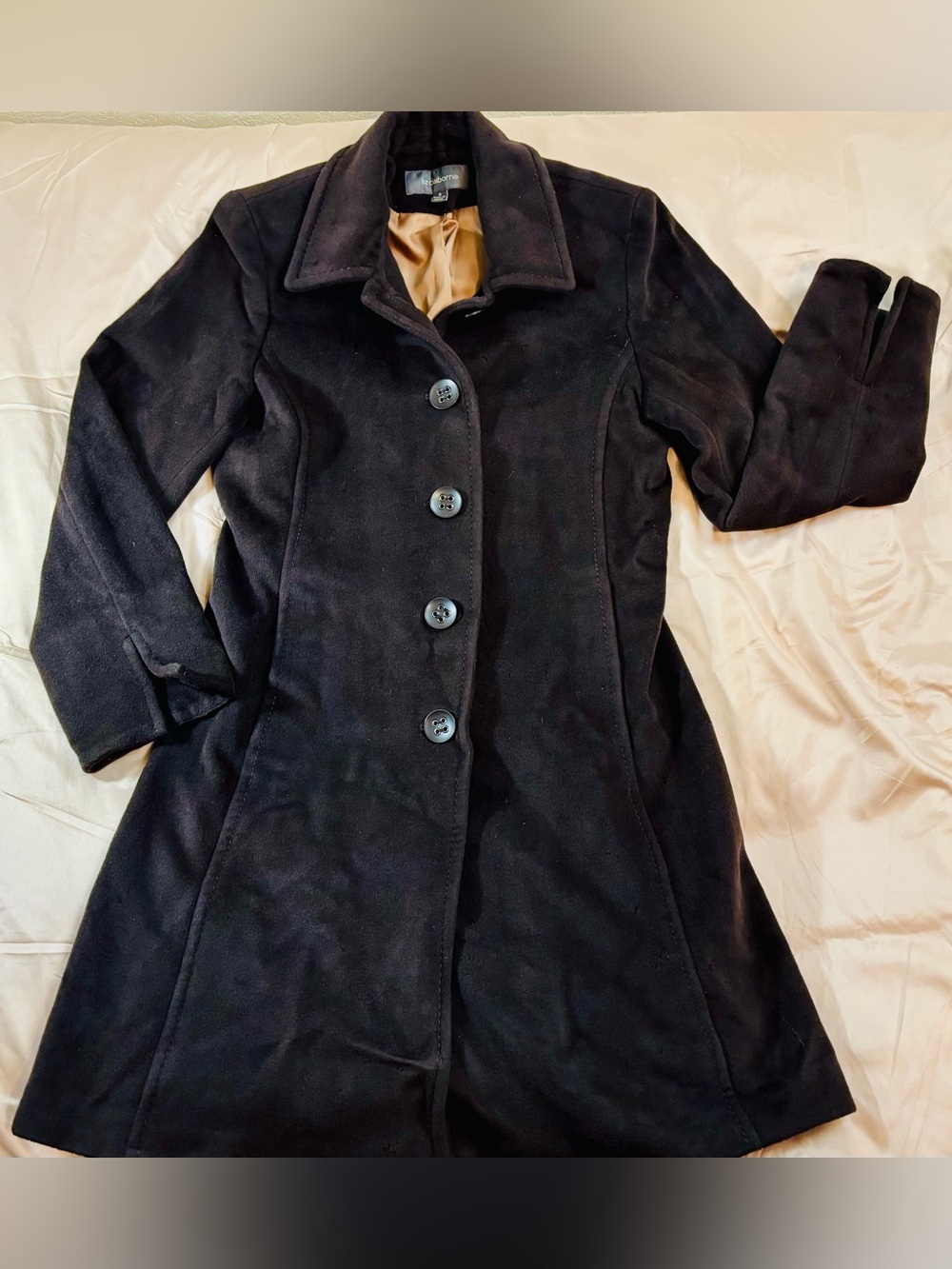 Liz Claiborne Size 6 Brown Faux Suede Trench Coat Jacket Button Front Peacoat
